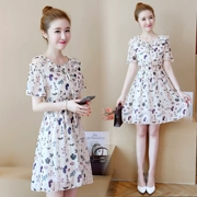 Váy voan lệch vai nữ 2019 mới hè hè nữ ngắn eo cao hoa 150cm - Cộng với kích thước quần áo