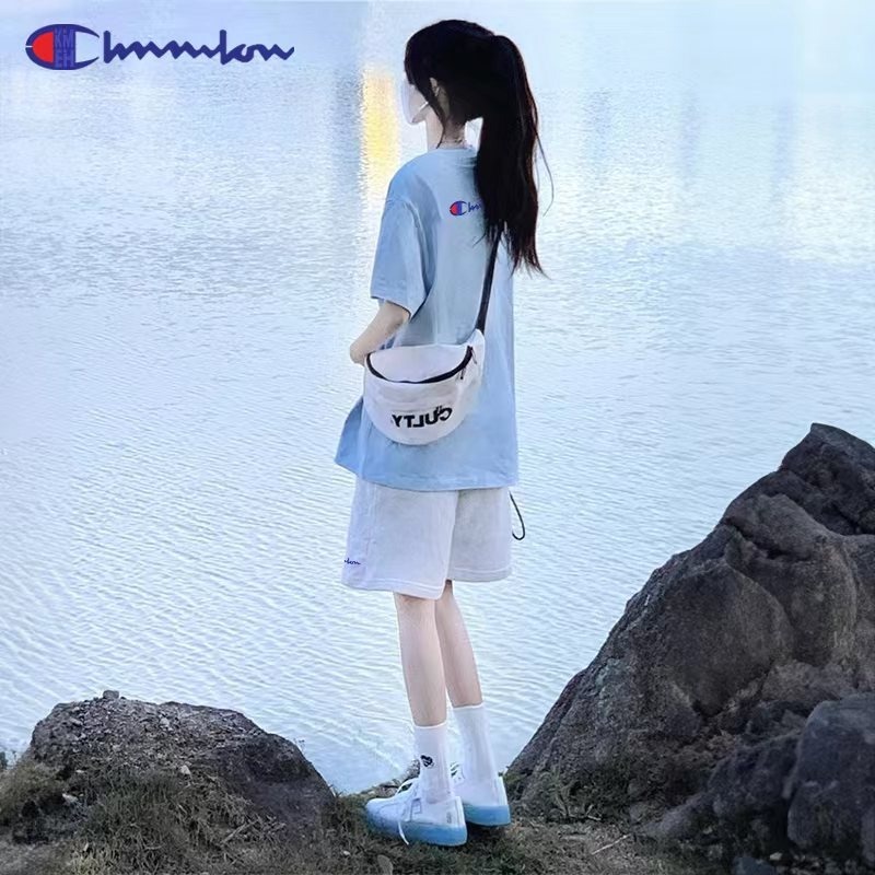 Campus Champion Sportswear Suit for Women 2025 New Summer Loose Cotton Short-Sleeved T-Shirt and Shorts Two-Piece Set for Women