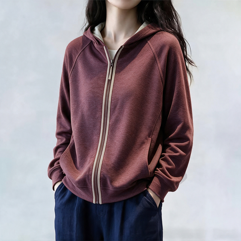 Purple Hooded Sweatshirt Jacket for Women 2026 Autumn New Stylish Age-Reducing Casual Work Clothing Zip-Up Hoodie Top