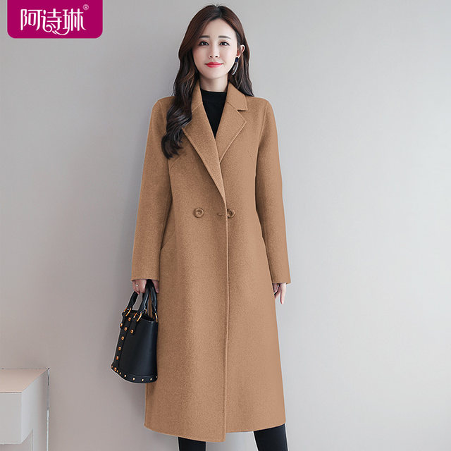 ຊັ້ນສູງສອງດ້ານເສື້ອຄຸມ cashmere ແມ່ຍິງດູໃບໄມ້ລົ່ນແລະລະດູຫນາວຂອງແມ່ຍິງກາງເກງຂາຍາວ slim suit woolen coat woolen coat