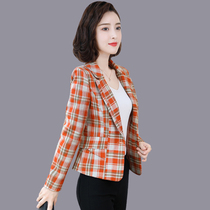 Spring and Autumn Plaid Short Coat Womens 2021 Suit Fashion Slim Long Sleeve Small Short One Button Small Suit