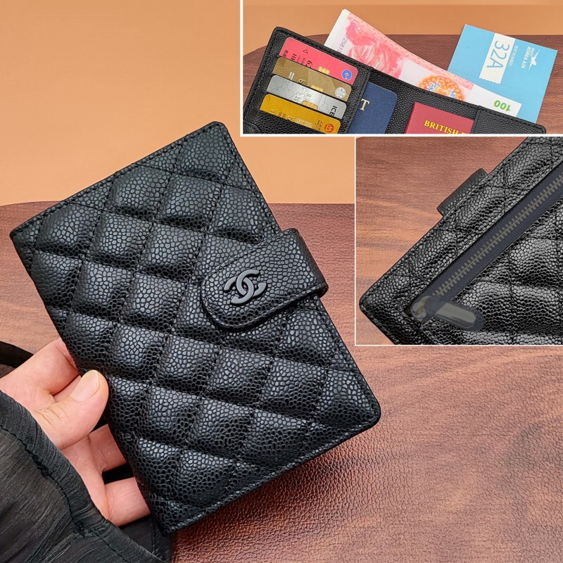 Cf Passport Holder Storage Bag Protective Cover Integrated Card Holder Wallet for Women 2025 New Genuine Leather Caviar Compact Chanel Style