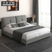 Cloth bed double 1 8 m 1 5 Nordic simple modern small family soft bag backrest wedding bed removable and washable high box bed