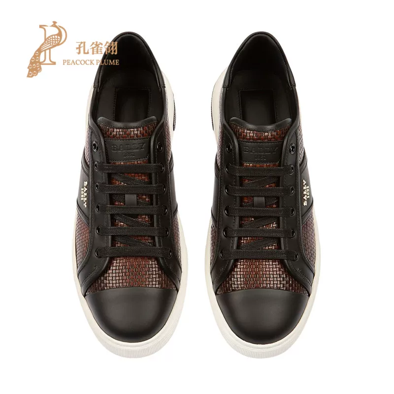 Мужские кеды Bally/ черные с коричневой ткацкой кожей, легкая, модная, повседневная обувь на шнуровке