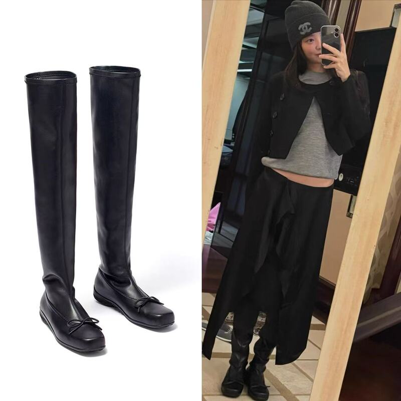 Jennie's Same Style Tina Open Yy 26 Early Autumn New Over-The-Knee Long Boots Ballet Boots Boots