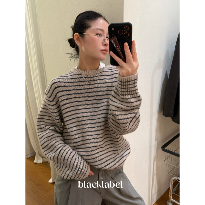 Blakclabel 26 Early Autumn New Retro Alpaca Blend Striped Pullover Knit Sweater Versatile Blakclabel 26 Early Autumn New Retro Alpaca Blend Striped Pullover Knit Sweater Versatile