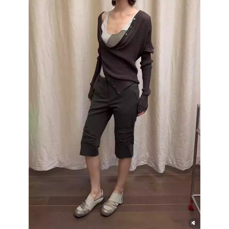 Imported Fabric Blacklabel26Ss Summer New Style Tina Openyy Drawstring Capri Shorts Mid-Length Pants