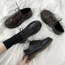 Japanese small leather shoes women 2021 New Spring Autumn thick bottom English style music Fu black round head winter retro jk shoes