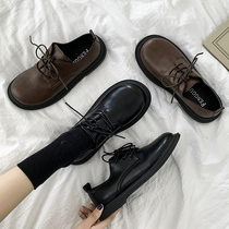 Small leather shoes female English style 2021 new spring and autumn flat Winter lace round head with skirt Japanese jk uniform shoes
