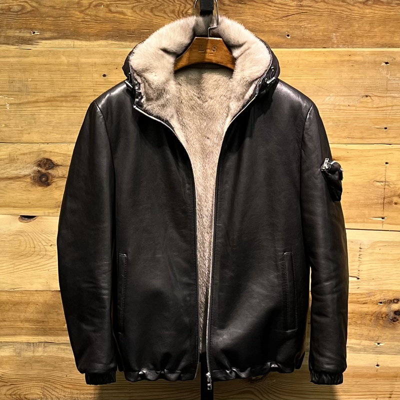 Genuine Leather Jacket for Men with Mink Lining, Goatskin Hooded Casual Jacket, Fur Integrated Whole Mink Fur Coat for Winter