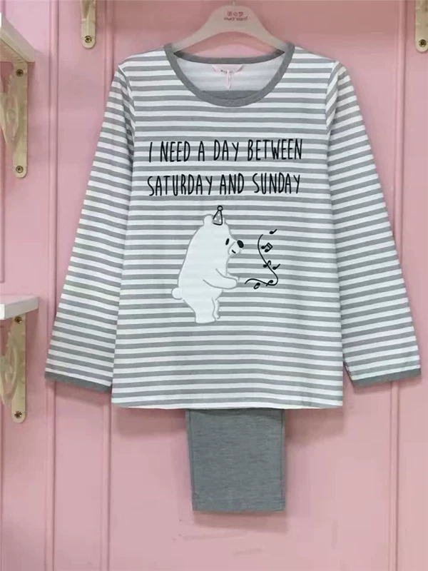 Giấc mơ làm đẹp mùa xuân và mùa thu vài bộ đồ ngủ dài tay đích thực cotton cổ tròn