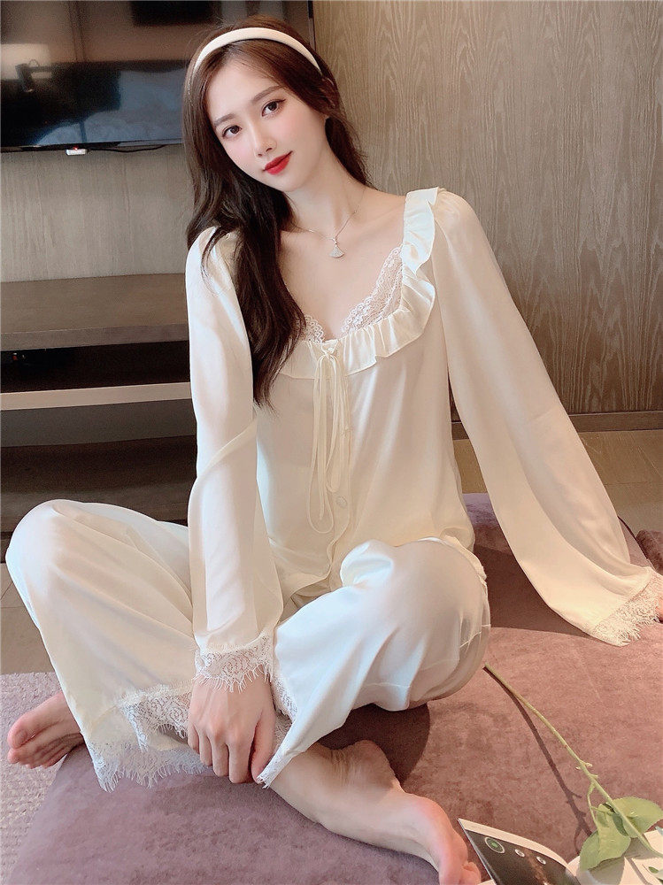Fried grade temperament ~ romantic soft S F Elizaba pajamas women's spring and autumn thin section long-sleeved French fairy J