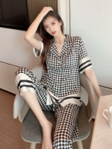 Cant hide the extravagance~Net celebrity explosion S F Elizaba ice silk pajamas womens summer thin short-sleeved Western style