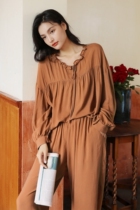 S F Elizaba round neck pyjamas woman spring and autumn cotton with cotton new long sleeves Two sets pure colour pure cotton can be worn out