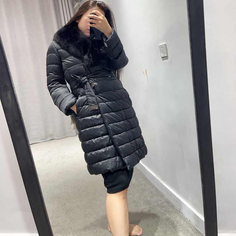 【Han Meimei Domestic Stock】Maxmara Autumn and Winter Fox Fur Collar Lace-Up Mid-Length down Jacket Novedop 【Han Meimei Domestic Stock】Maxmara Autumn and Winter Fox Fur Collar Lace-Up Mid-Length down Jacket Novedop