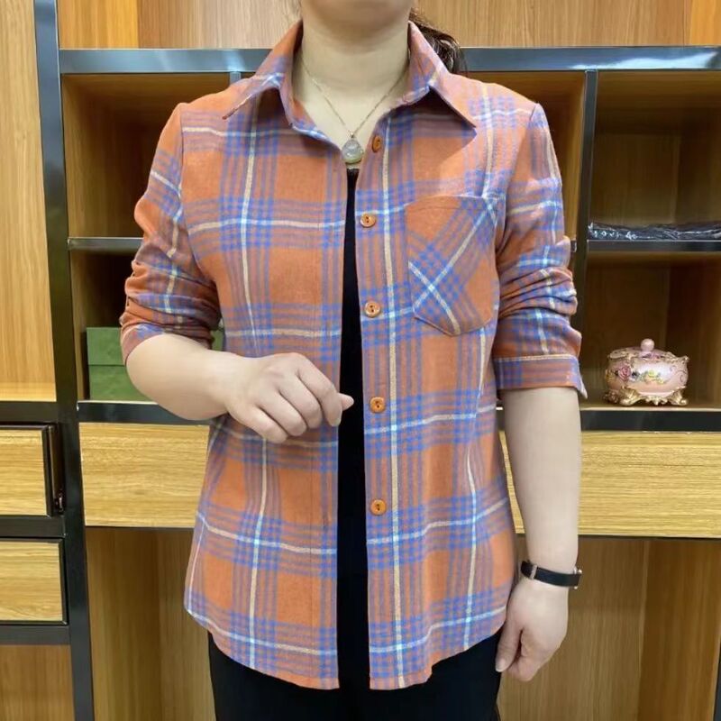 Summer New Style Pure Cotton Long-Sleeved Shirt for Middle-Aged Women, Casual Loose Spring and Autumn Cotton Shirt, Thin Jacket Top