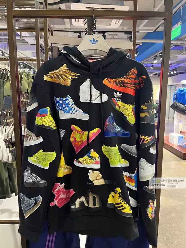 Оригинальная кофта с капюшоном adidas x Jeremy Scott в классическом совместном дизайне, мужская, с полной печатью, обувь-свитер IA0097