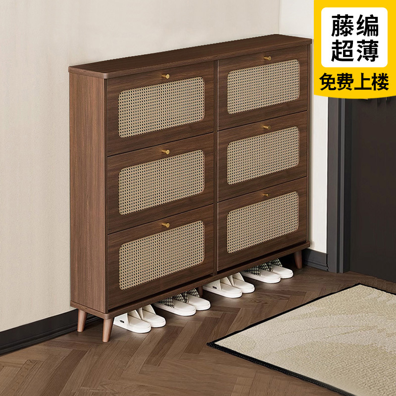 Medieval-Style Solid Wood Rattan Ultra-Thin Flip-Top Shoe Cabinet for Home Use, Suitable for Small Apartments, Hallway Entrance, Wall-Mounted Storage Cabinet Medieval-Style Solid Wood Rattan Ultra-Thin Flip-Top Shoe Cabinet for Home Use, Suitable for Small Apartments, Hallway Entrance, Wall-Mounted Storage Cabinet