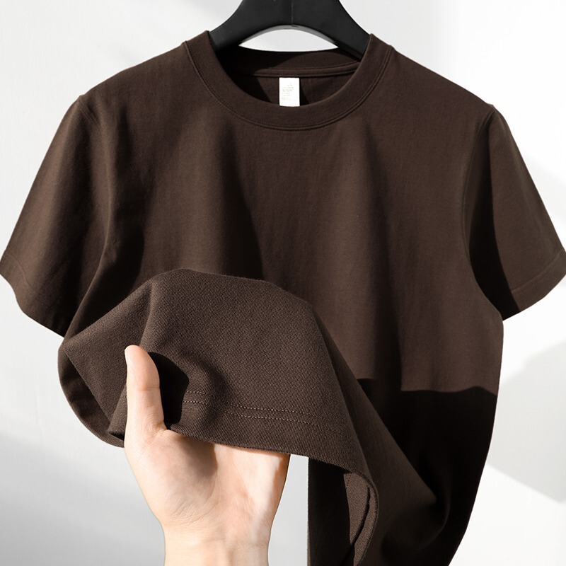 Tiramisu Color! Heavyweight 300g Pure Cotton Short-Sleeve T-Shirt for Men, Casual Breathable Crew Neck Base Shirt for Women, Summer