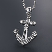AH7 Titanium Steel Retro Skull Anchor Pendant Necklace Accessories Personalized and Domineering Trendy Men's Necklace Pendant Accessories