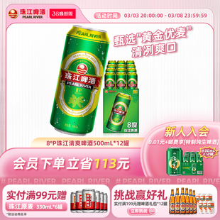 8°P珠江啤酒整箱500ml*12罐