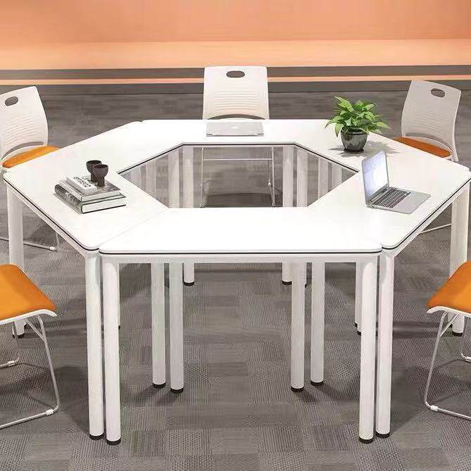 Hexagonal combination trapezoidal tutoring table group activity room student desk splicing conference table hexagonal training table and chairs
