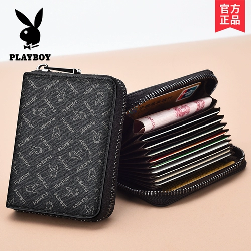 Держатель для карт Playboy, мужской держатель для банковских карт с несколькими отделениями, держатель для удостоверений личности, большая вместительная цепочка на молнии 𫔀Высококачественный мужской держатель для карт, модный