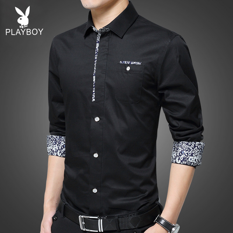 Flowers Playboy Casual Shirt Male long sleeves Body Pure Cotton Business Career Work Positive Dress Spring And Autumn Men's Shirts