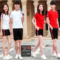 Sports suit mens summer cotton girls casual suit short-sleeved shorts two-piece student couple class clothes tide