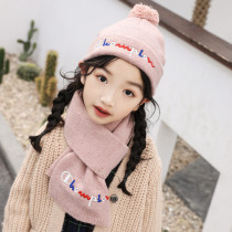 Childrens champion knitted wool hat scarf set Winter thickened warm baby cap bib two-piece set
