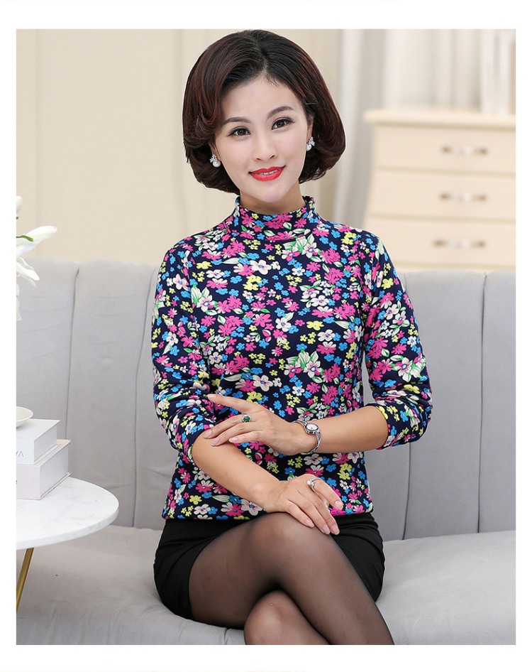 Mùa thu và mùa đông áo ấm của phụ nữ dài tay nửa cổ cao cộng với nhung dày cổ áo kích thước lớn trung niên mẹ đồ lót nhiệt quần giữ nhiệt nữ