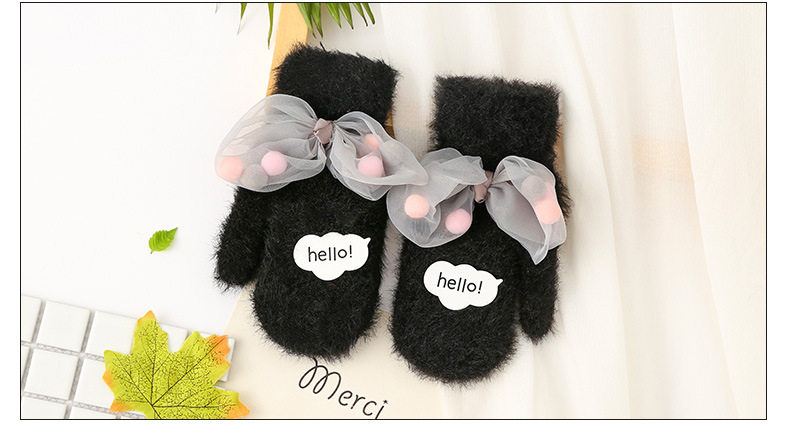 Детские перчатки, удерживающий тепло утепленный демисезонный детский милый комплект с бантиком 