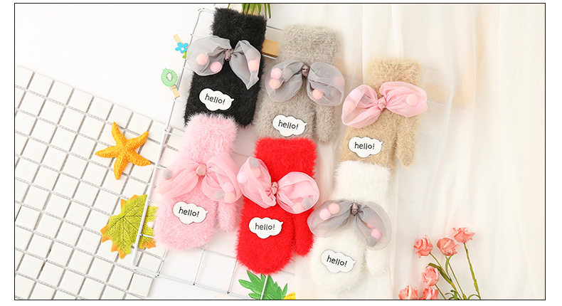 Детские перчатки, удерживающий тепло утепленный демисезонный детский милый комплект с бантиком 