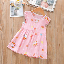 Xia new children baby princess skirt short sleeve cotton silk nightgown children dress girl dress cotton silk artificial cotton thin skirt