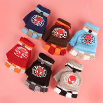 Autumn and Winter Childrens flip gloves boys finger thick warm and cold students half finger half finger full finger gloves