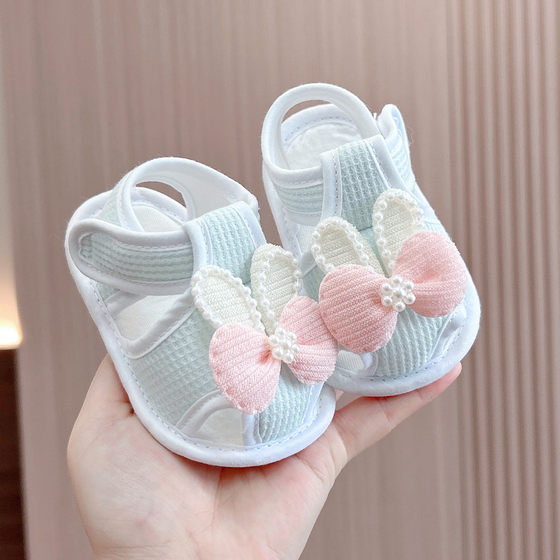 夏季婴儿布凉鞋0-1岁女宝宝软底防滑学步鞋新生不掉鞋子透气薄款2