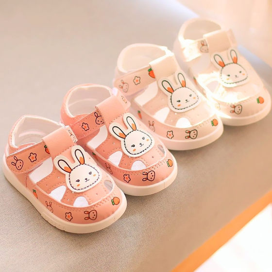 婴儿鞋夏款软底防掉包头凉鞋0-2岁可爱卡通男女宝宝学步鞋子透气1