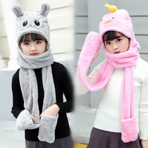 Autumn and winter warm scarf hat gloves three-piece set of one child plus velvet thick cute riding warm cold