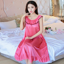 Summer new womens ice silk nightgown silk slippery extended fat plus size temptation silky sexy fat MM pajamas home clothes