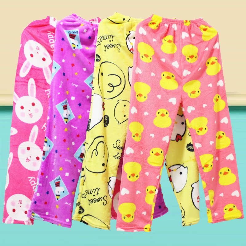 Mùa xuân và mùa thu mới phụ nữ flannel cộng với nhung dày san hô lông cừu đơn phim hoạt hình bình thường quần ngủ tháng quần nhà bộ mặc nhà đẹp