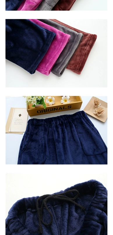 Mùa đông quần pyjama nữ cộng với nhung dày cộng với phân bón XL quần tây màu nhung tinh khiết quần nhung nhà san hô nhung quần kaki nam