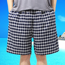 Mens cotton shorts casual five points pajama pants large size plaid middle-aged loose beach pants home pants big pants