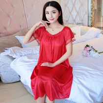 Summer womens short-sleeved ice silk nightgown sexy temptation plus fat plus size silk fat MM thin pajamas home clothes