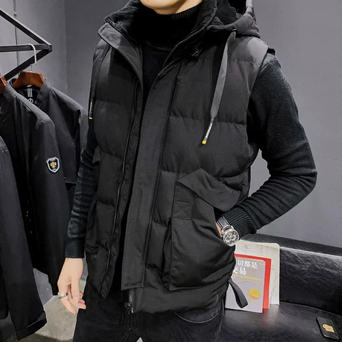 Мужской демисезонный жилет с пухом для отдыха, универсальная удерживающая тепло куртка с капюшоном