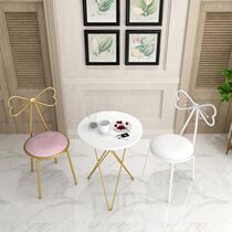 Nordic ins metal bow chair Leisure cafe dining table and chair combination Gold wrought iron backrest makeup chair