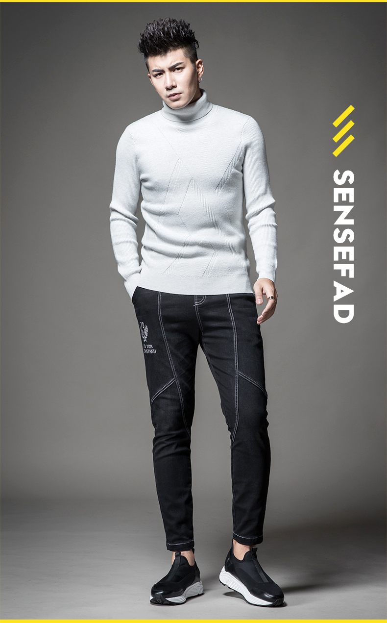 SXF Saint Xi Fan Gao Ling áo len nam phiên bản Hàn Quốc của áo sơ mi đơn giản màu rắn đáy áo len Áo len nam mỏng áo len nam cổ lọ