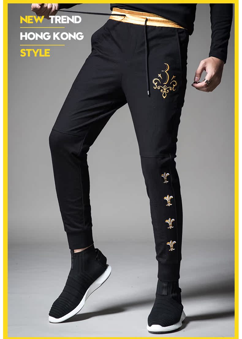 SXF Saint Xi Fan quần âu nam Tide thương hiệu quần dài Slim Quần thêu Wei mùa thu và chân mùa đông Quần Harlan nam quần áo thời trang