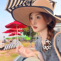 CDLM Chen Da Liu Mang Zhaoyi 같은 스타일! 프랑스 해변 활 밀짚 모자 태양 보호 모자