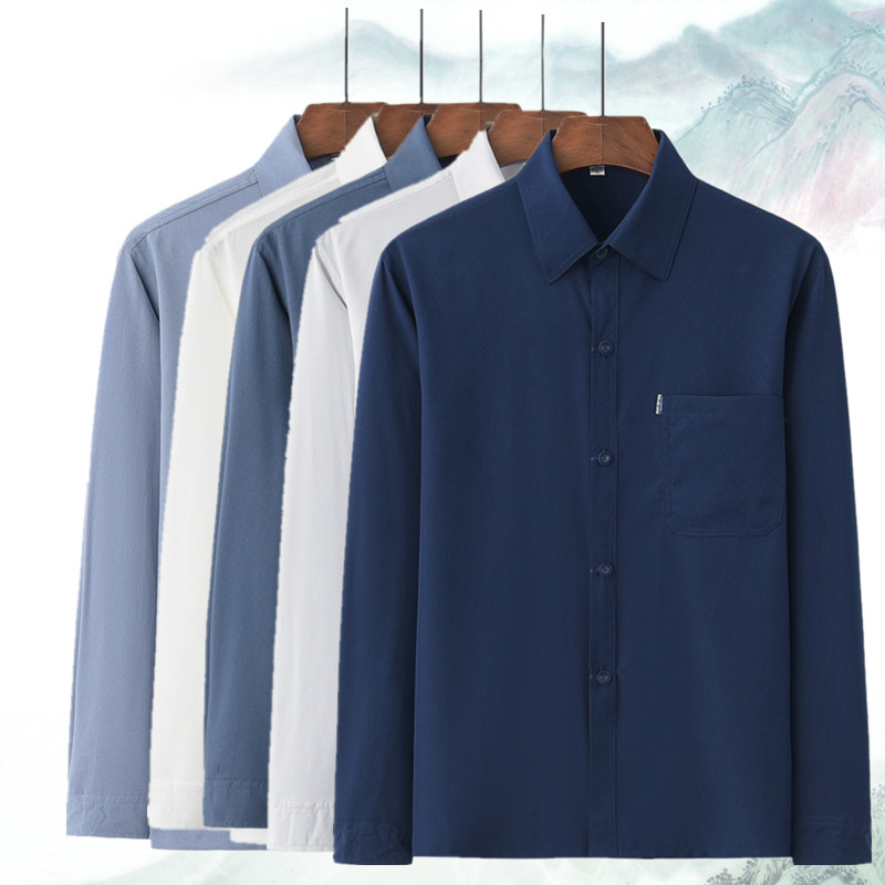 Spring and Summer Shirts for Middle-Aged and Elderly Men, Long-Sleeved Dad Clothes for 60-70-80 Year Olds, Loose Casual Tops, Grandpa Shirts