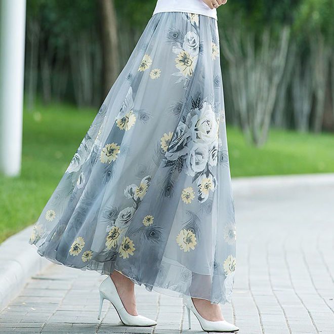 Summer Plus-Size Loose Hip-Covering Casual Long Skirt Chiffon Printed Beach Long Skirt Hip-Covering Stylish Plus-Size Over-The-Knee Long Skirt Summer Plus-Size Loose Hip-Covering Casual Long Skirt Chiffon Printed Beach Long Skirt Hip-Covering Stylish Plus-Size Over-The-Knee Long Skirt